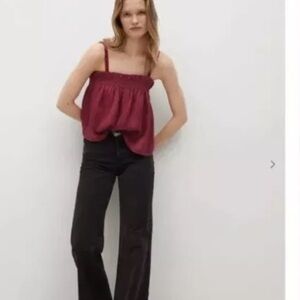 Mango Red Flowy Boho Festival Cottage Top Blouse Size XL